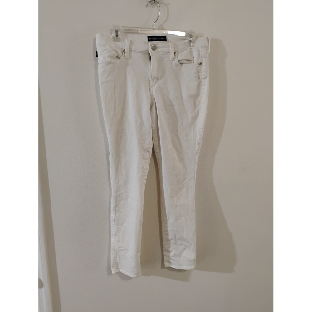 Rock & Republic Womens White Skinny Jeans Size 14 Stretch Denim Mid Rise